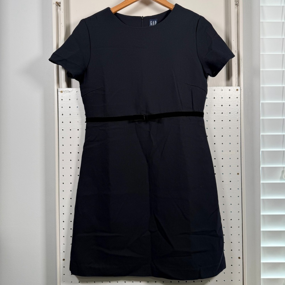 Gap Mini Dress Women's Black Belted Bow Short Sleeve A-Line Zipper - Size 6‎